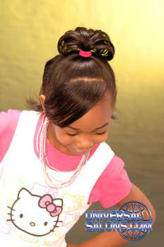 Model Looking Down Ponytail with Side Bangs Black Hairstyles for Little Girls