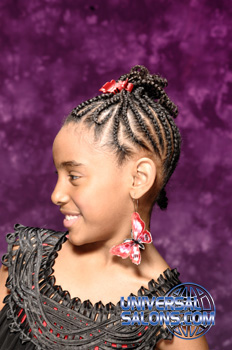 Right Side View of a Model Wearing Cornrows and a Braided Twist