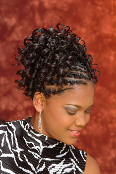 Model Looking Down to the Left: Updo With Beautiful Curls Black Hairstyles for Little Girls