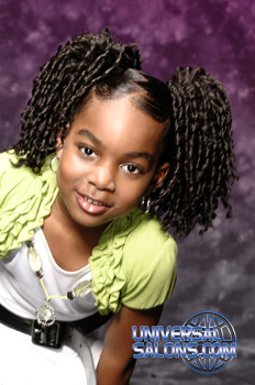 Back View: Pom Pom Pigtail Twists Black Hairstyles for Little Girls