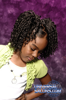 Model Looking Down: Pom Pom Pigtail Twists Black Hairstyles for Little Girls