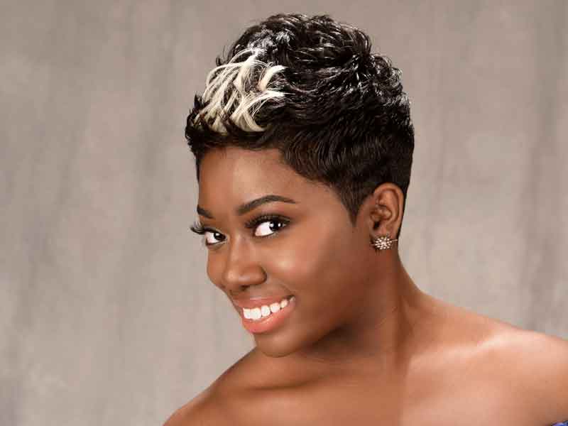 Short hairstyle for black women with color from Shay Walker