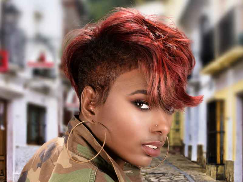 Short Hairstyle for Black Women with Tapered Sides and Hair Color