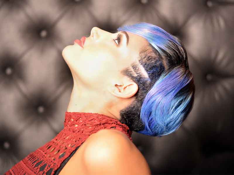 Short Hairstyle for Black Women with Blue Hair Color