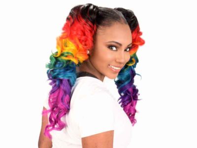 Ponytail Hairstyle with Rainbow Haircolor