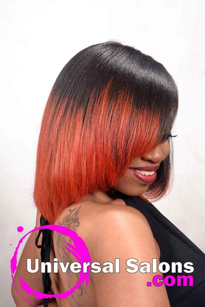 Right View: Bob Hairstyle with Fire Red Hair Color