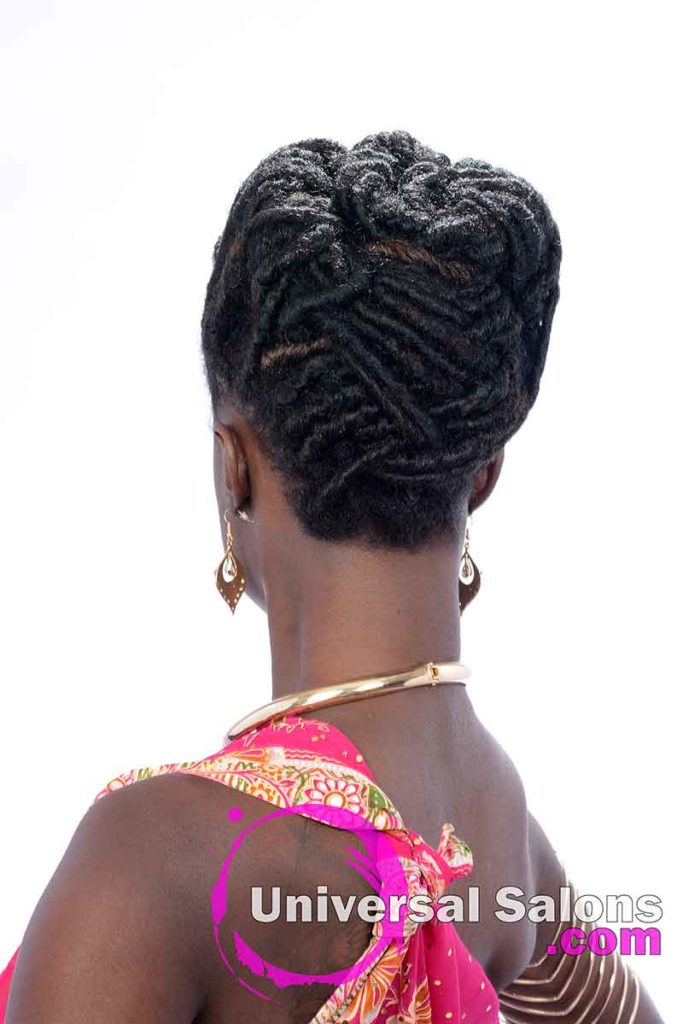 Back View - All Locked Up Faux Locs Updo Hairstyle