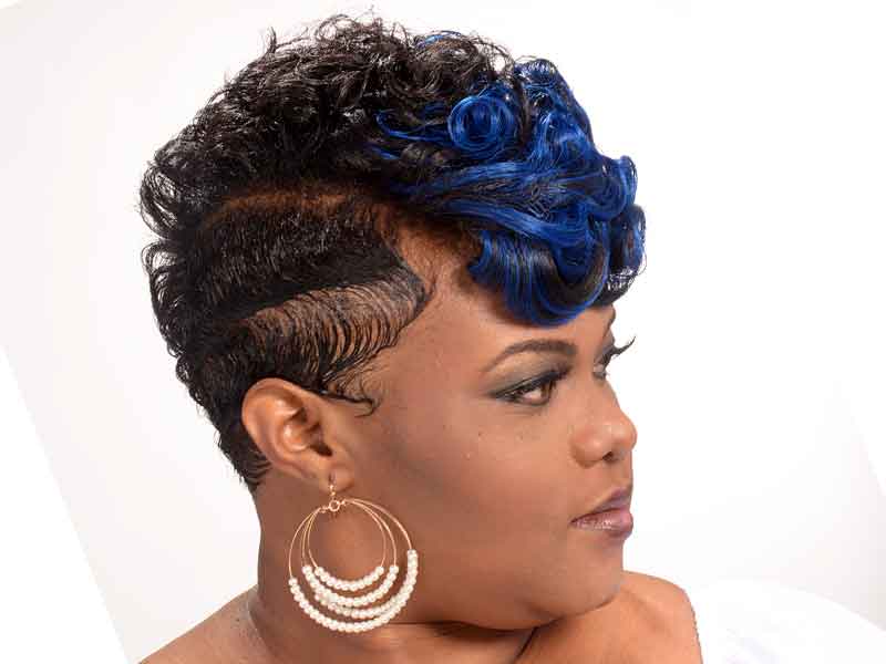 Short Hairstyle with Curls and Blue Extensions