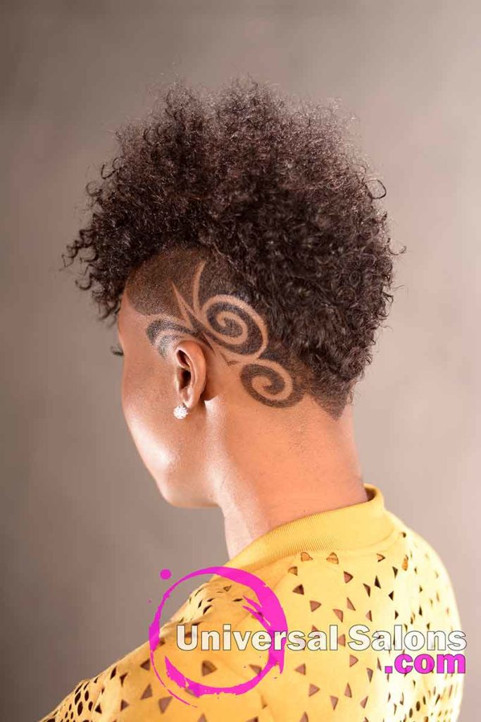 Back Left - Bold Mohawk Hairstyle with Tight Bangs and Tapered Sides
