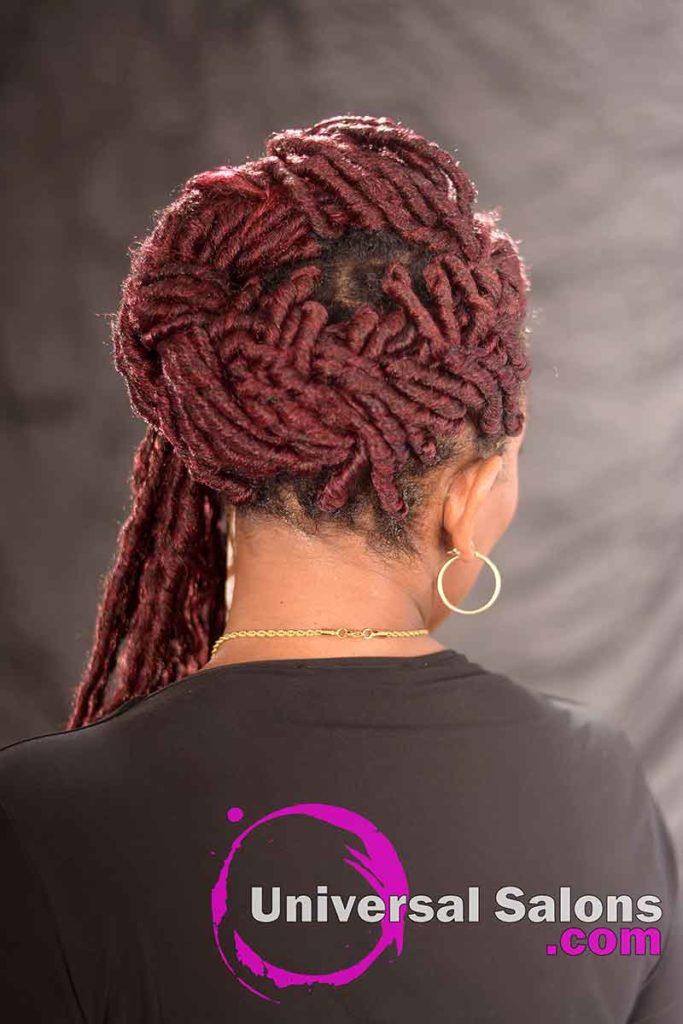 Back View: Amazing Goddess Locks Hairstyle with a Halo Braid and Accents
