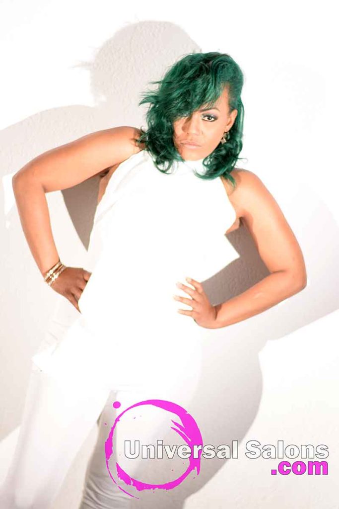 Full Body View: Emerald Green Hair Color on Natural Hair