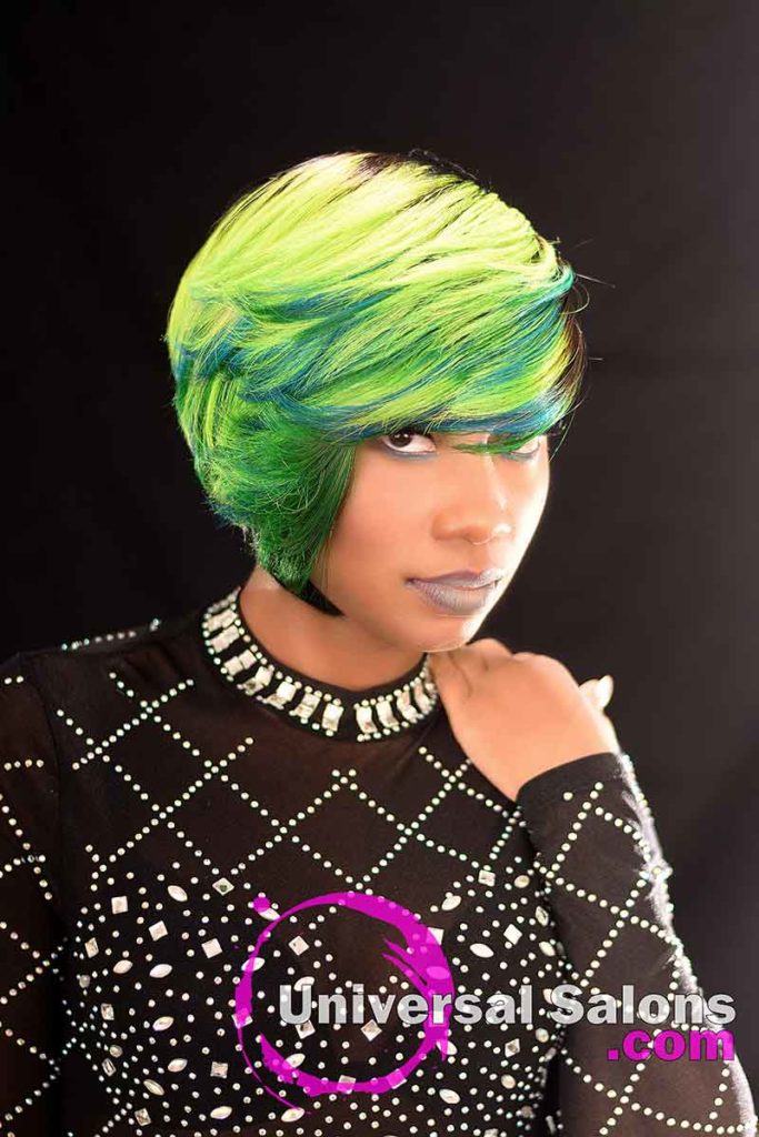 Right View: Bold Lime Quick Weave Hairstyle from Constance Purnell in Columbia, SC