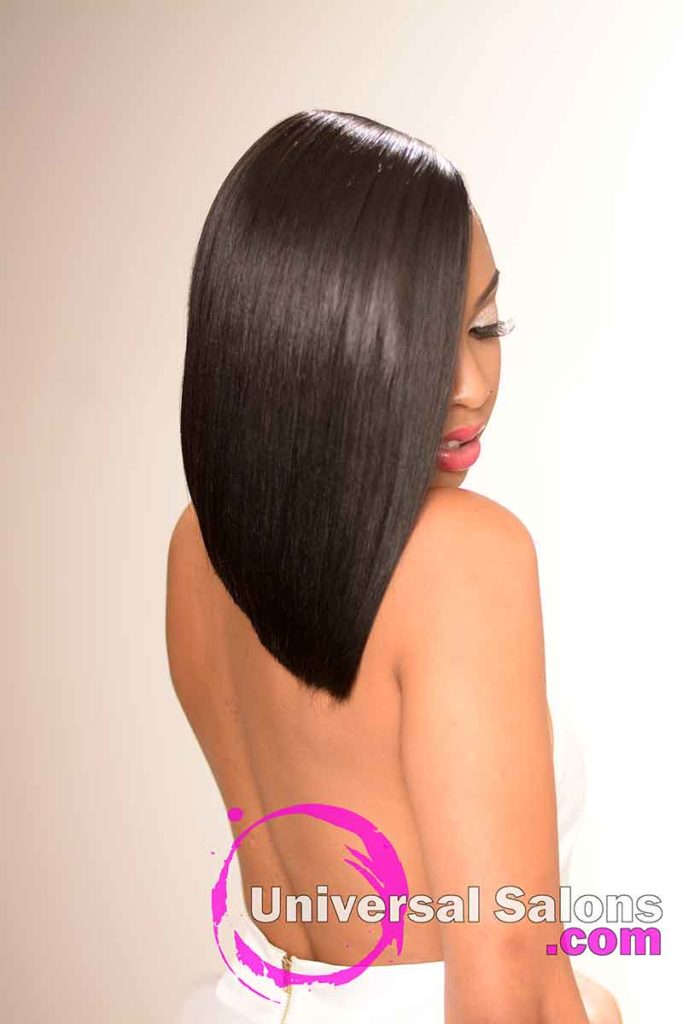 The Sew In Bob Hairstyle Flows Over the Model's Back