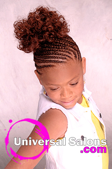 Little Girl Model Looking Down Back View: Cornrows With a Curled Bun