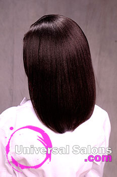 Back View: Silk Press Hairstyle with Red Highlights