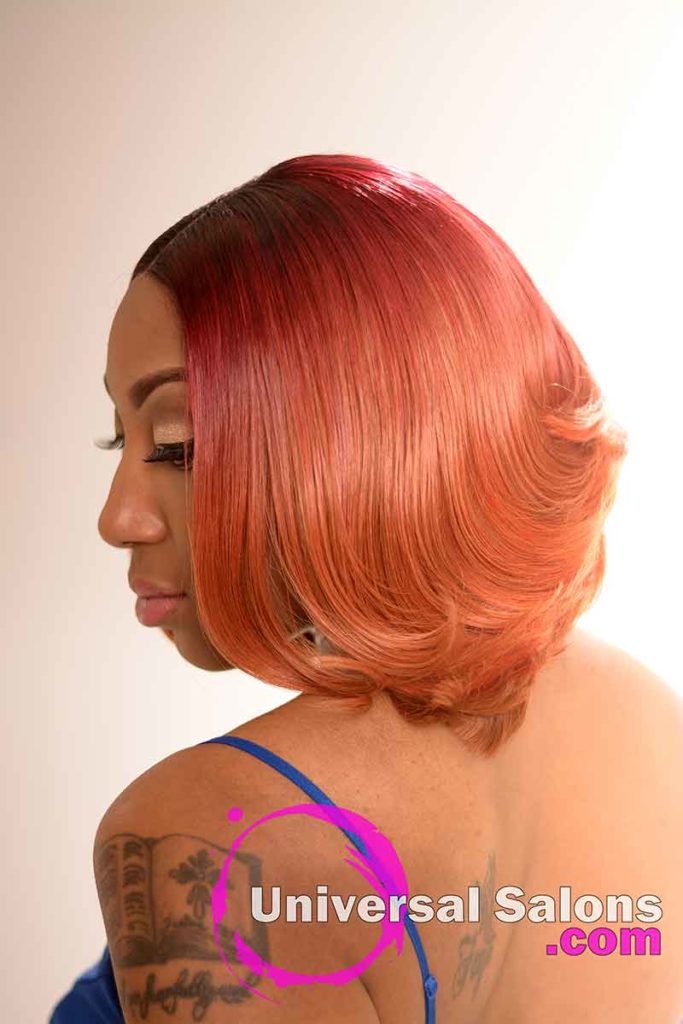 The Left View of Model Wearing Red Balayage Hair color Technique Wig