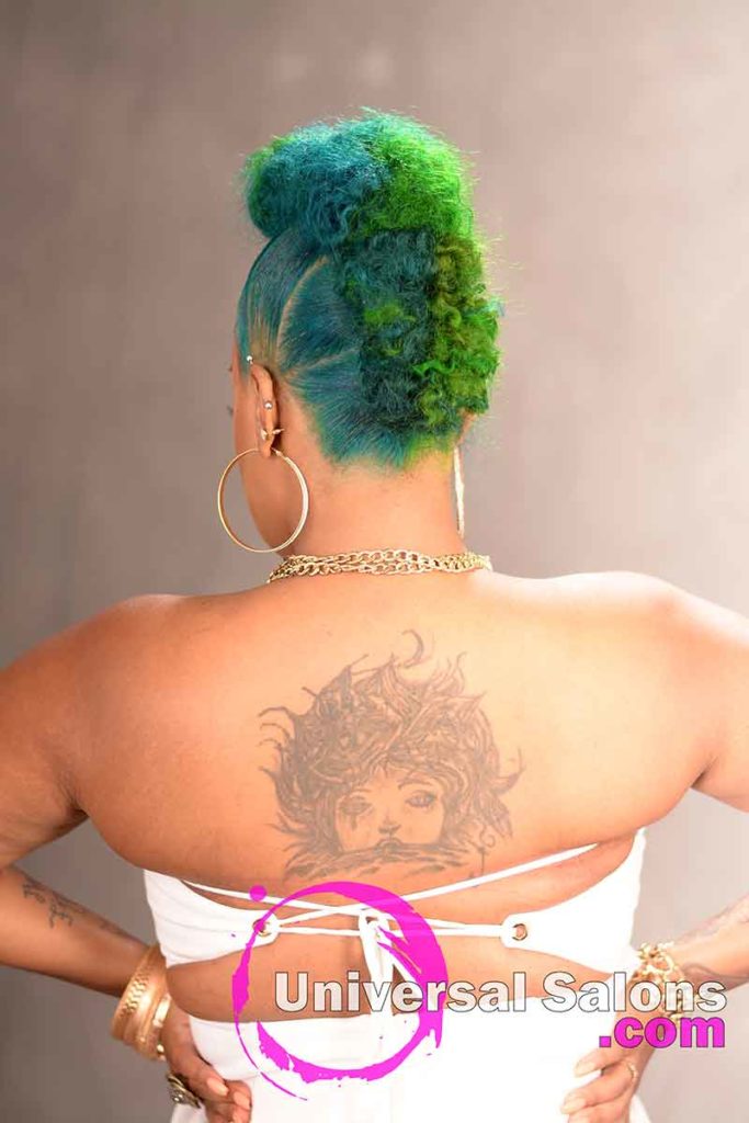 The Back View of a Custom Color Natural Mohawk Hairstyle