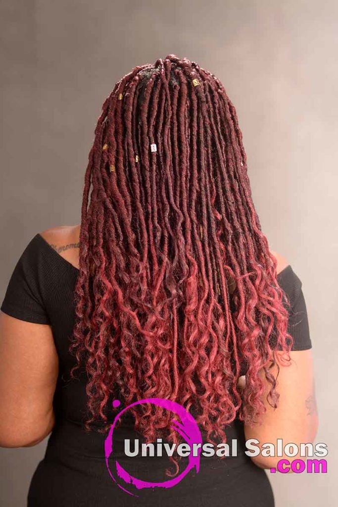 Back View of a Long Goddess Locks Hairstyle With Hair Color