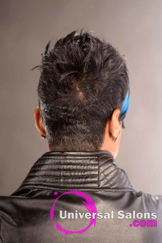 Back View: Short Black Hairstyle With a Swoop Bang