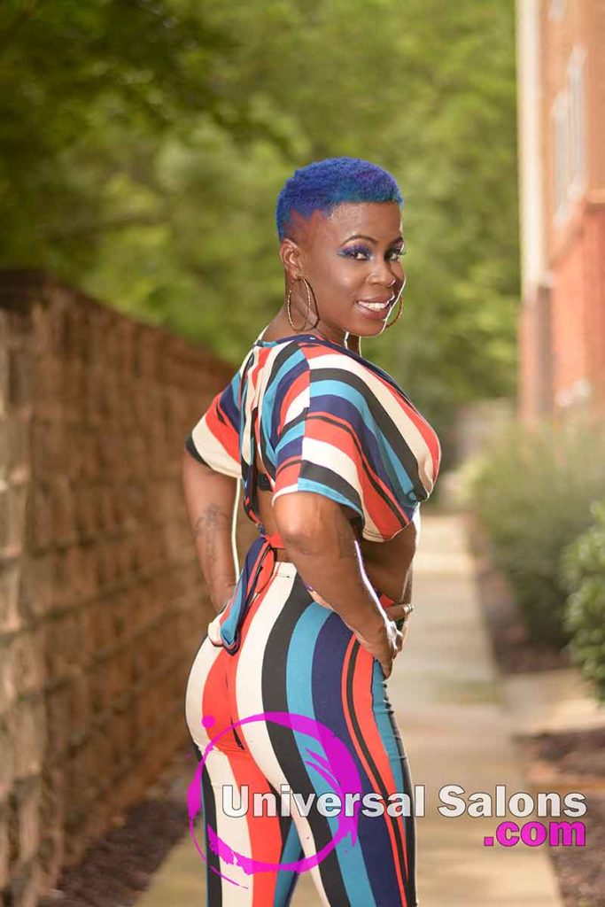Right View of a Bold Blue Brush Cut Hairstyle