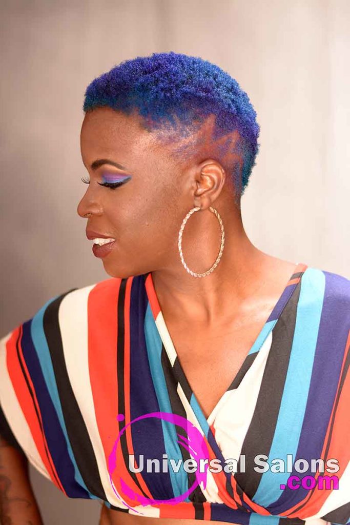 Bold Short Natural Hair With Hair Color and Design Part