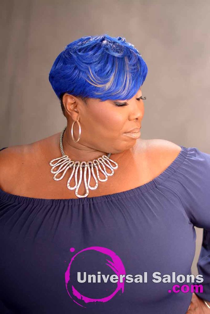 Left View of a Blue Side Bob Hairstyle for Black Women