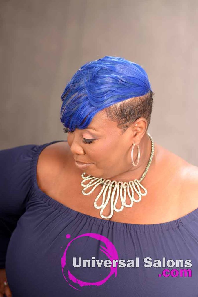 Right View of a Blue Side Bob Hairstyle for Black Women