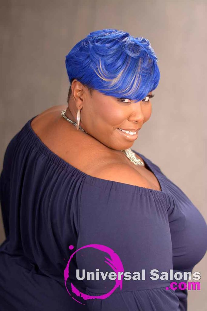 Side View of a Blue Side Bob Haircut for Black Women