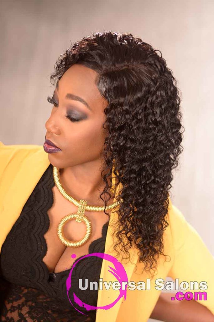 Right View of a Long Curly Sew-In Hairstyle