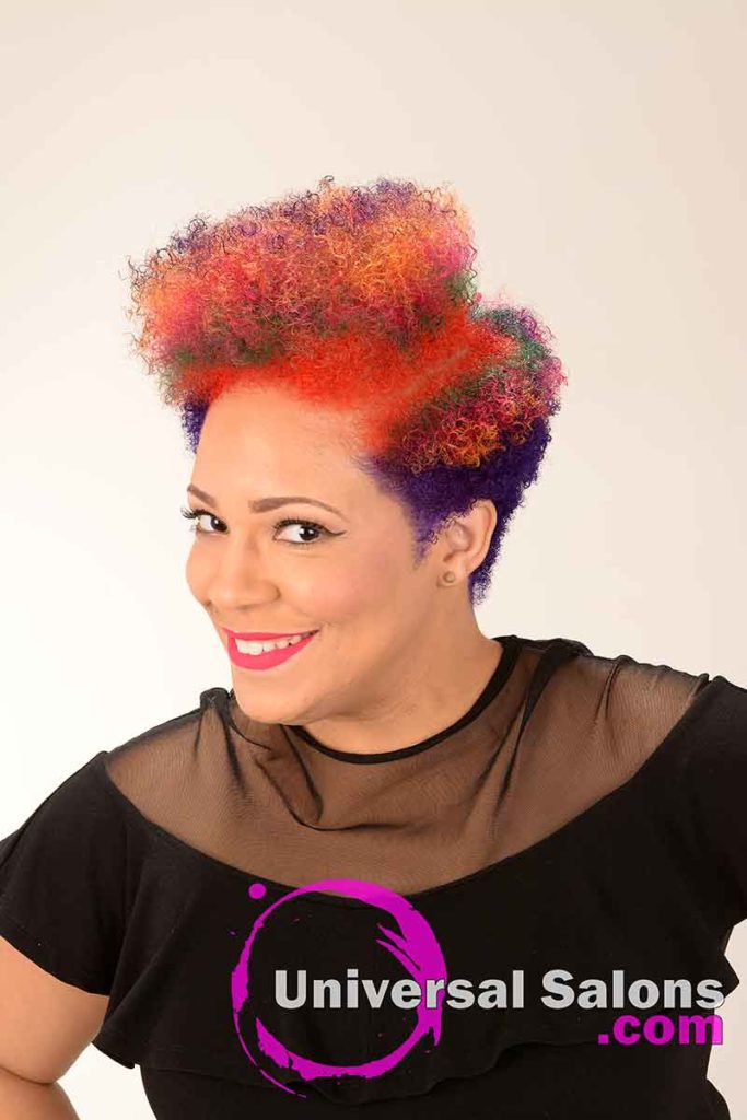 Left View of a Rainbow Hair Color on Natural Hair