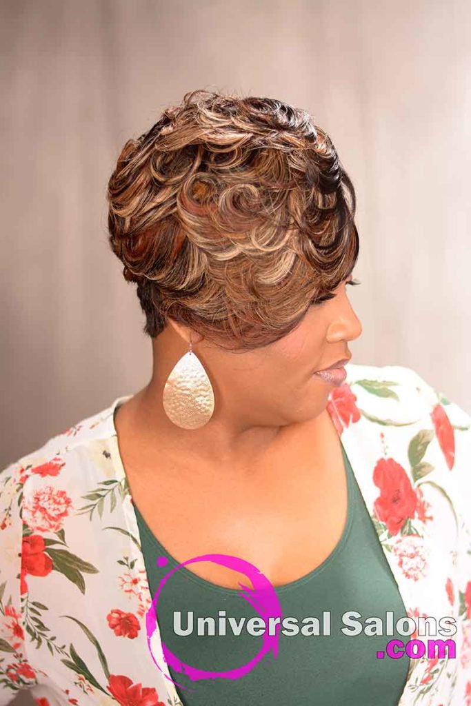 Short Curly Quick Weave Hairstyle With Color
