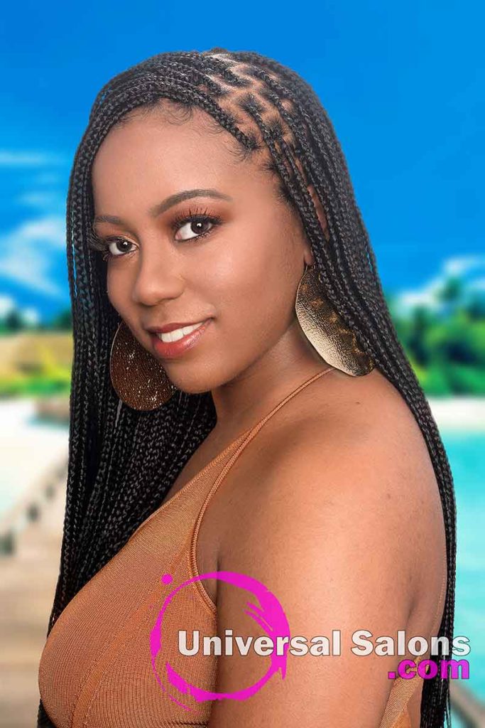 Left View of Long Knotless Box Braids Hairstyle