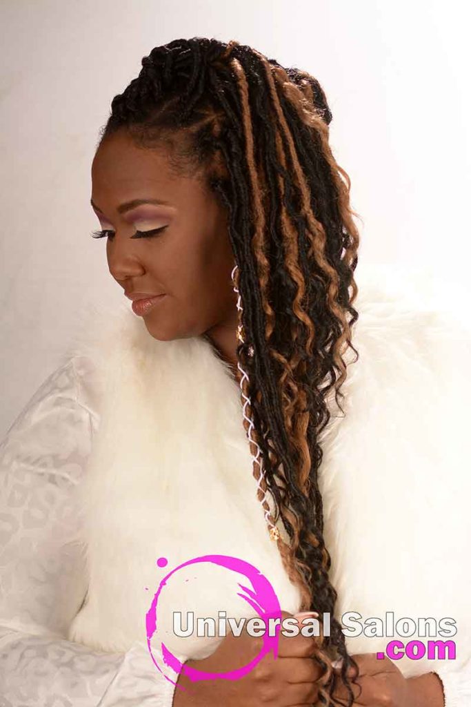 Right View of Long Ombre Goddess Locs Hairstyle