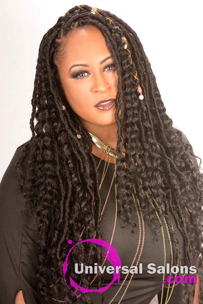 Long Goddess Locs Hairstyle With Accents in Fayetteville, NC
