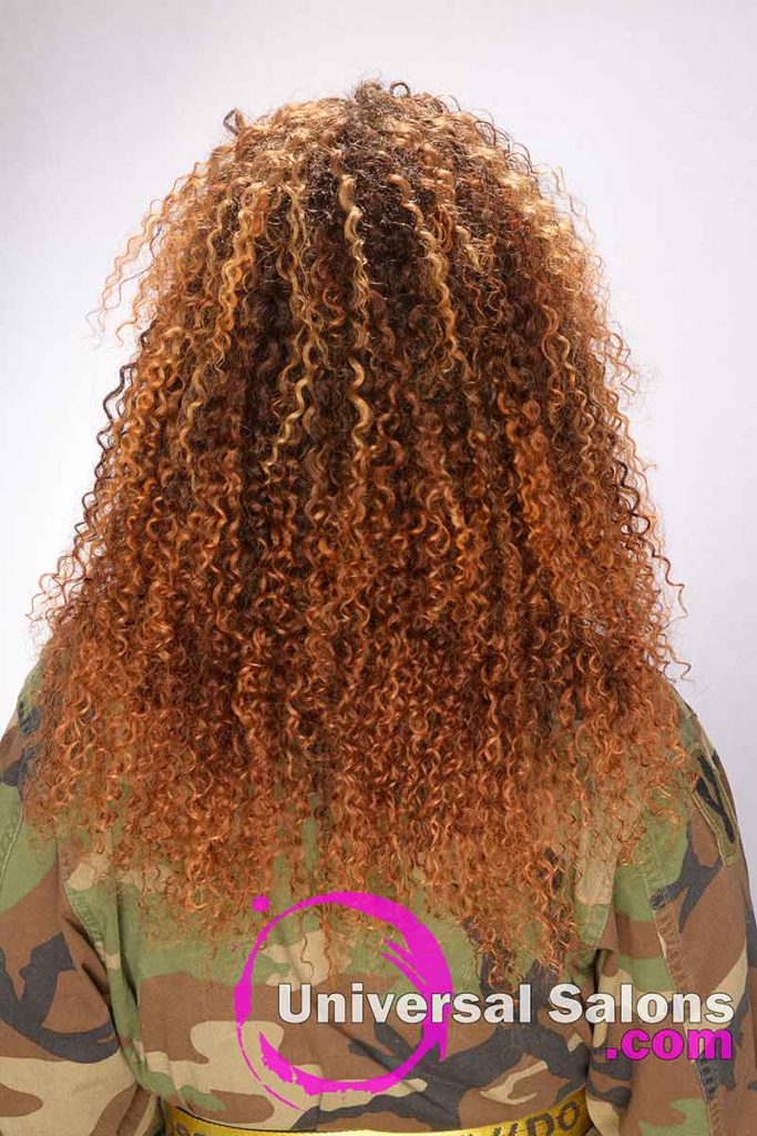 Back View of a Long Bohemian Curls Sew-In Hairstyle