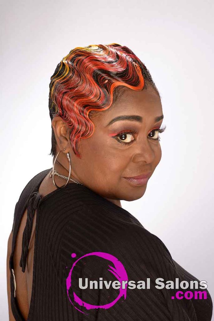 Short Finger Waves Hairstyle With Crimson Red Color