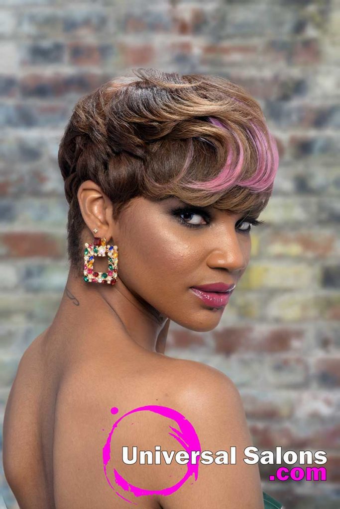 Right View Pixie Hairstyle With Pink Highlights