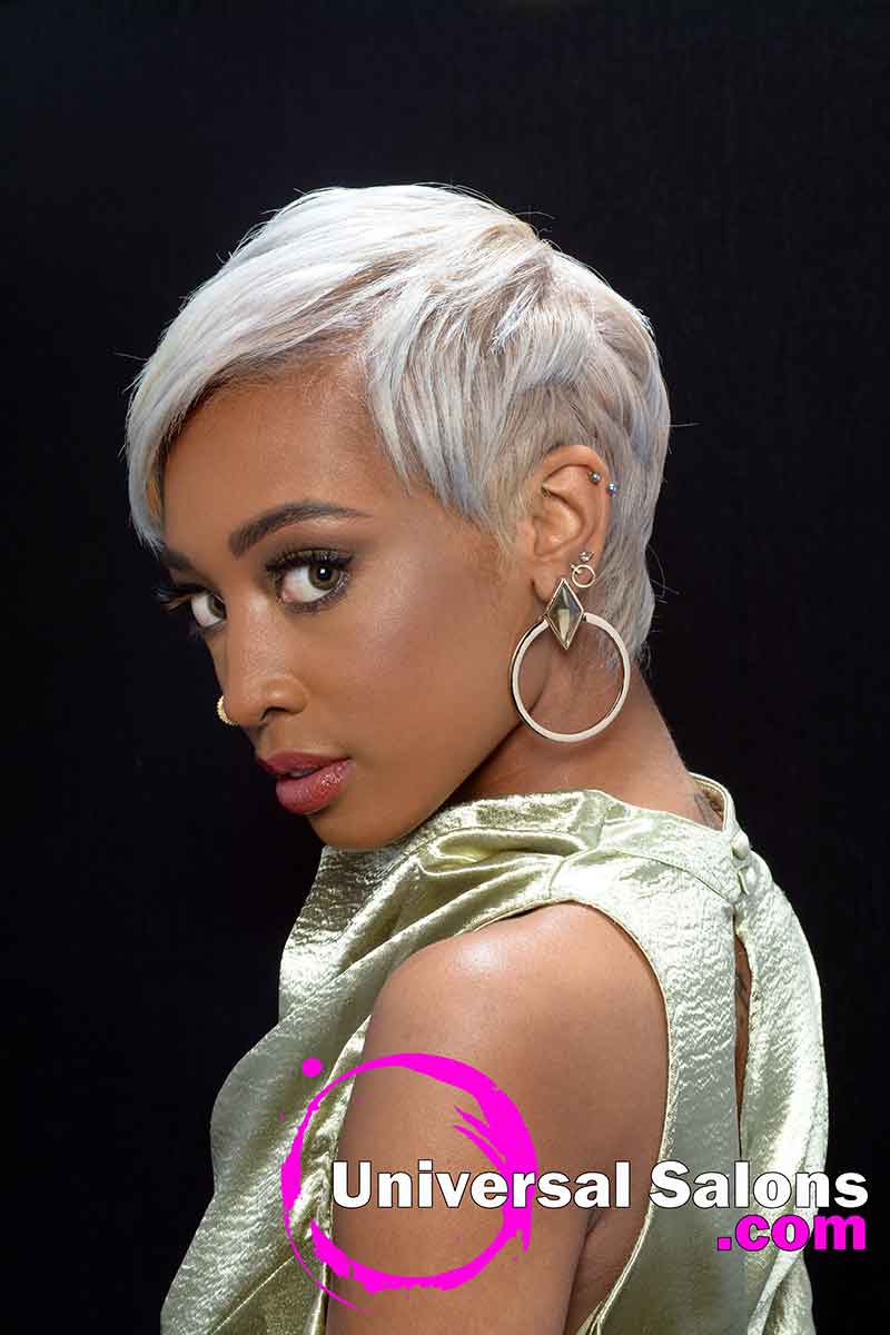 Right View Platinum Blonde Short Hairstyle