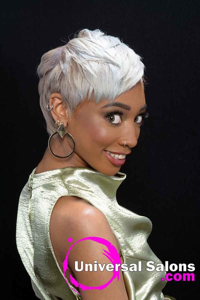 Left View of Platinum Blonde Short Hairstyle for Black Women