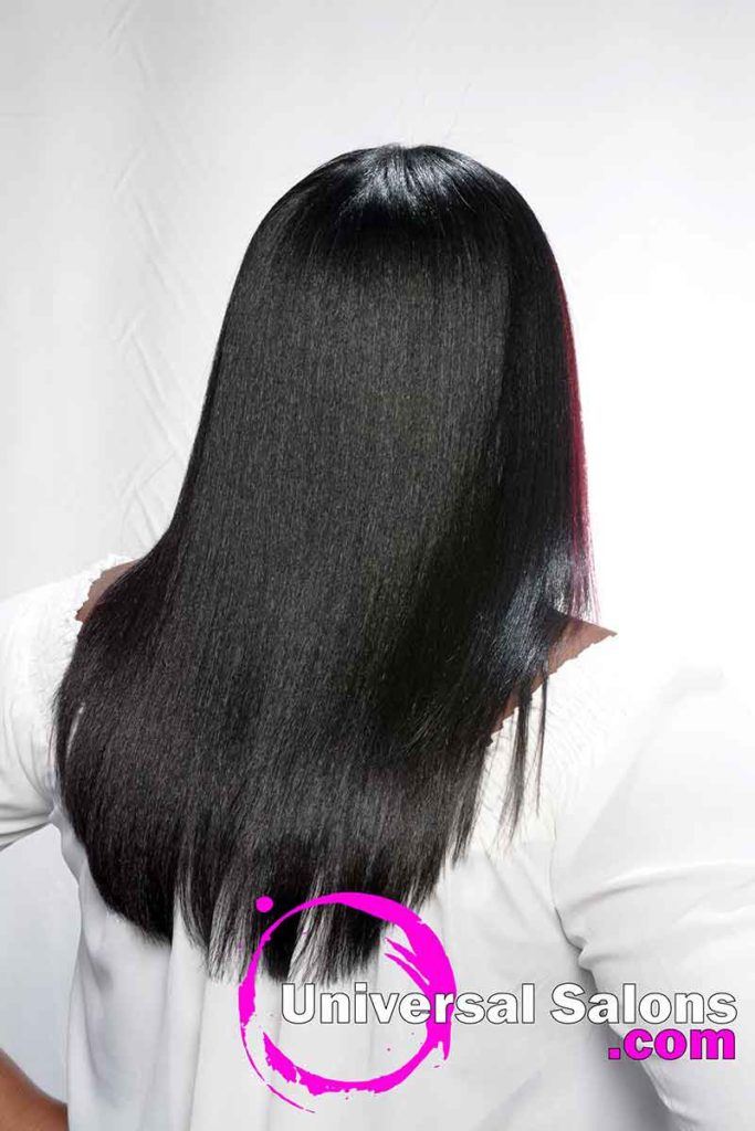 Back View Long Middle Part Silk Press Hairstyle
