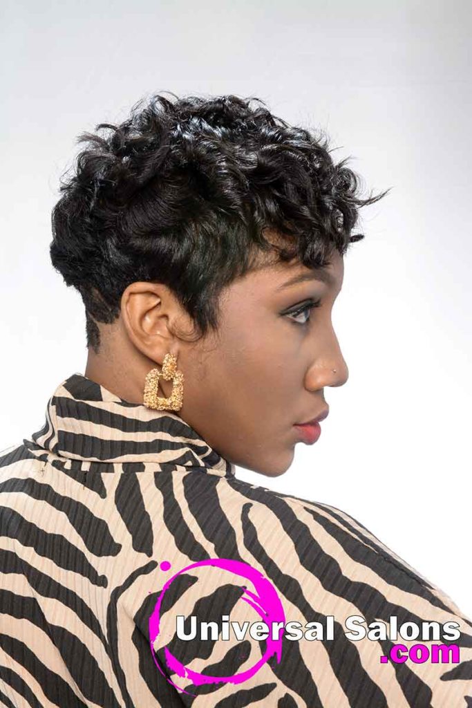 Back Right View Short Hairstyle With Curls for Black Women