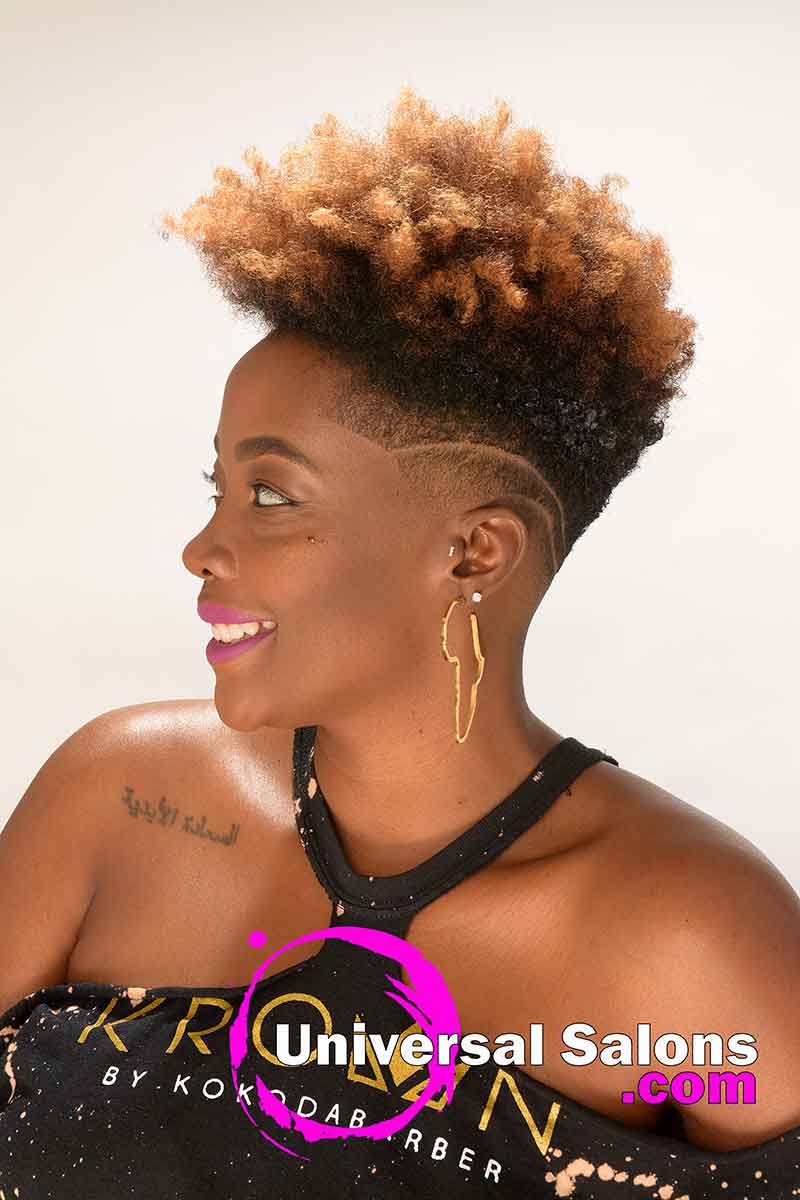 Natural Short Black Hairstyle With Curls and Design Part